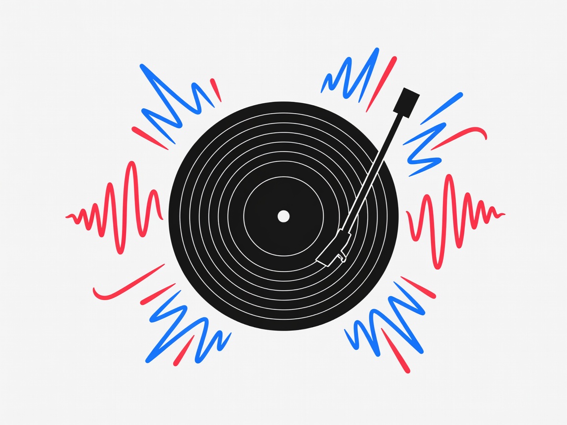 Flat vector illustration of a vinyl record playing music